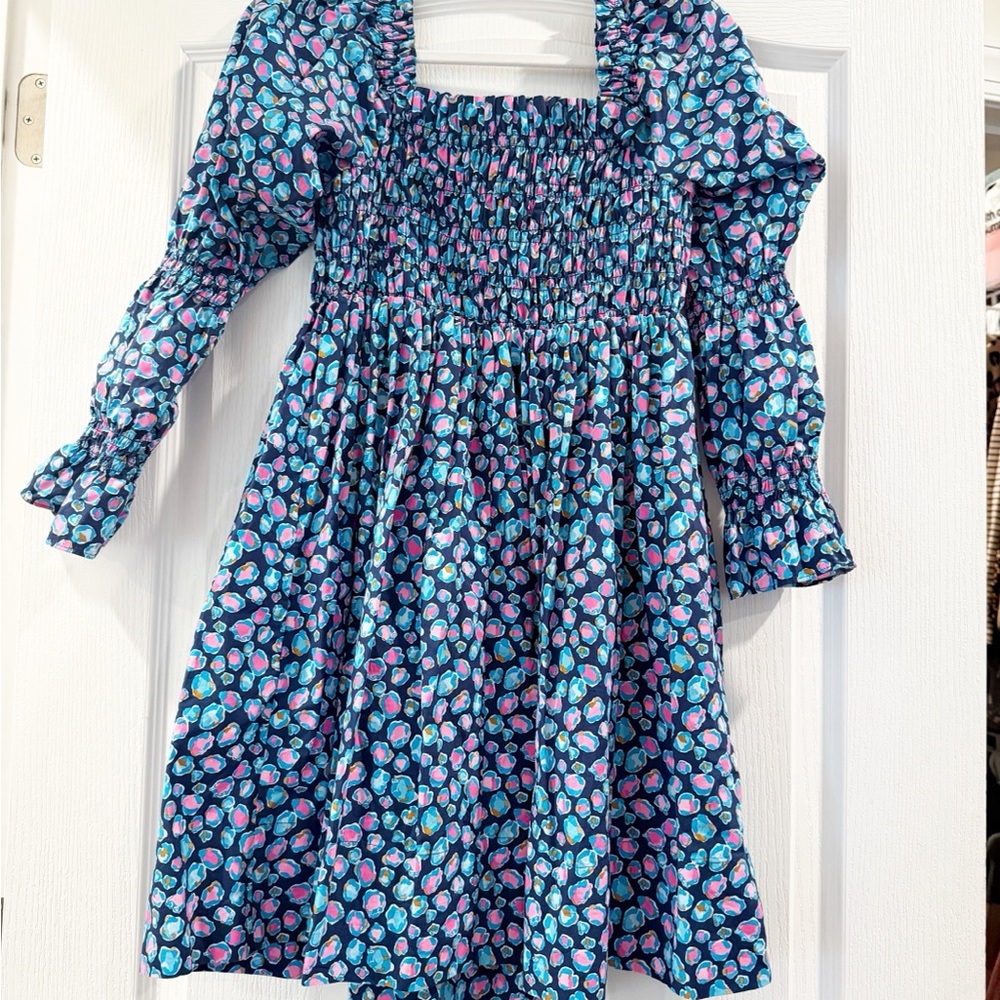Lilly Pulitzer Blue and Purple Smocked Bishop Sleeve Sundress